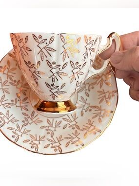 Royal Adderley Teacup & Saucer Atomic Pattern England Fine Bone China Vintage